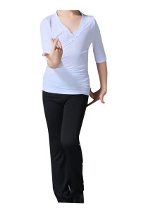 Custom-made Latin dance competition dance clothes, design solid color V-neck dance clothes, dance clothes suit supplier SKDO001 detail view-4